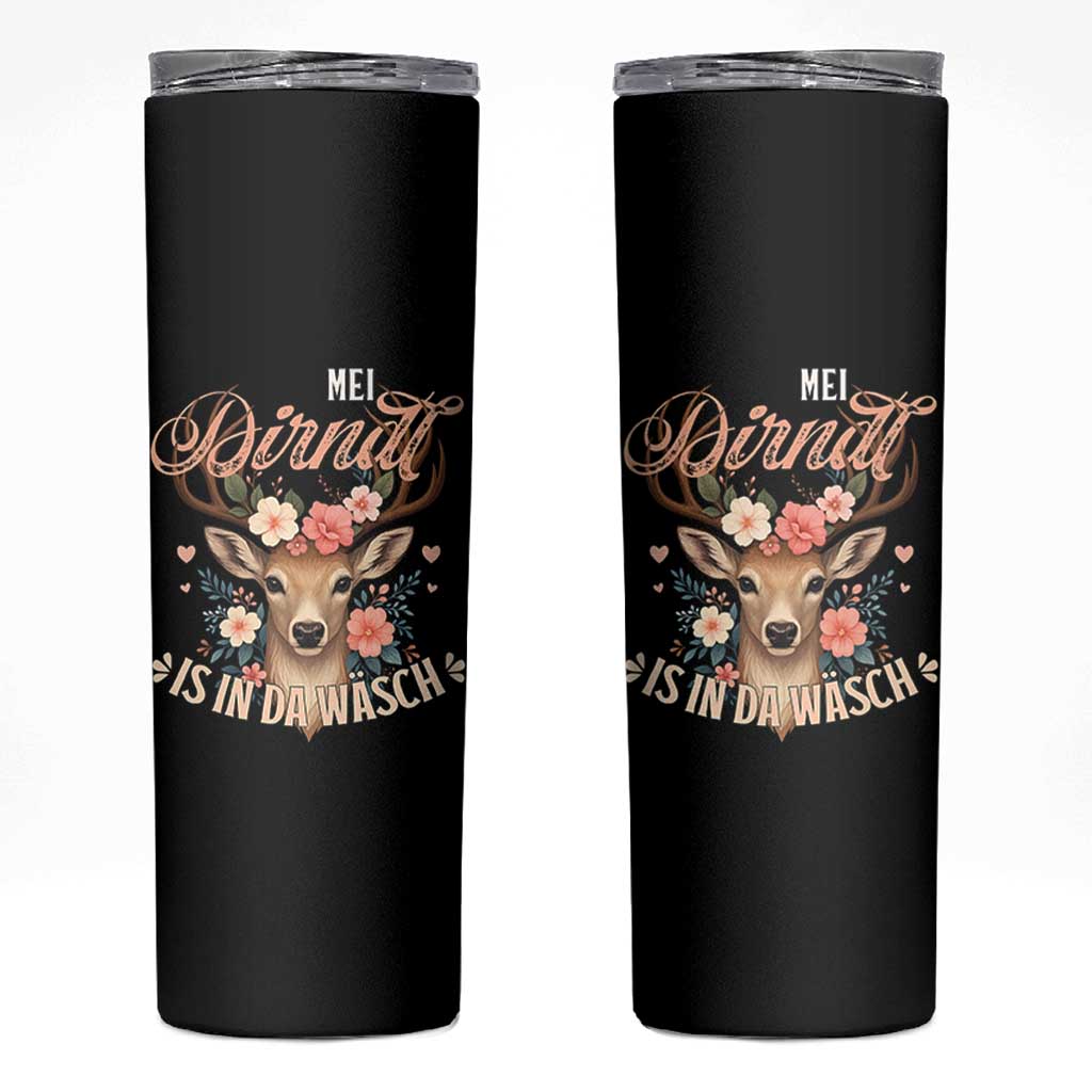 Funny Oktoberfest Deer Skinny Tumbler Mei Dirndl Is In Da Wasch German Bavarian Costume - Wonder Print Shop