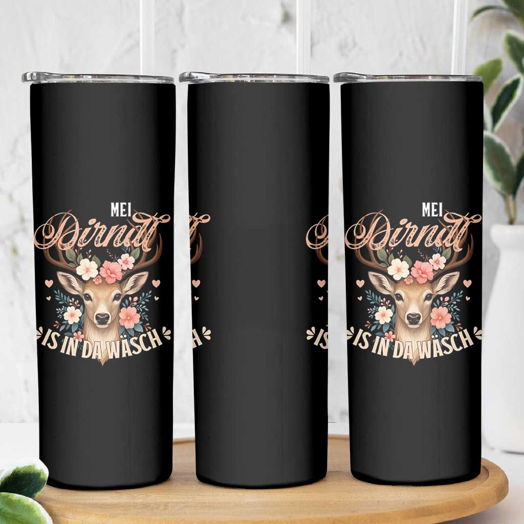 Funny Oktoberfest Deer Skinny Tumbler Mei Dirndl Is In Da Wasch German Bavarian Costume - Wonder Print Shop