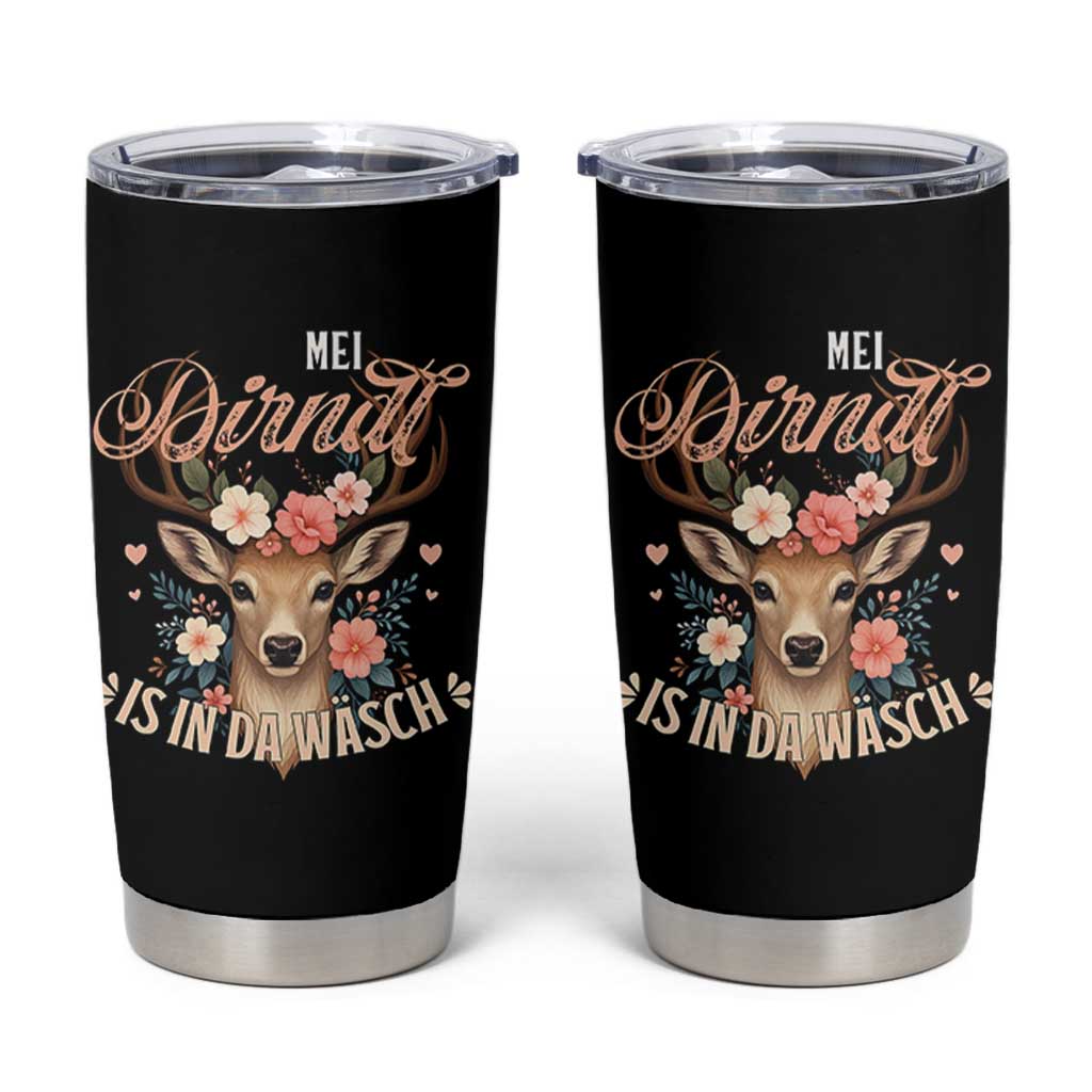 Funny Oktoberfest Deer Tumbler Cup Mei Dirndl Is In Da Wasch German Bavarian Costume - Wonder Print Shop