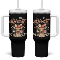 Funny Oktoberfest Deer Tumbler With Handle Mei Dirndl Is In Da Wasch German Bavarian Costume - Wonder Print Shop