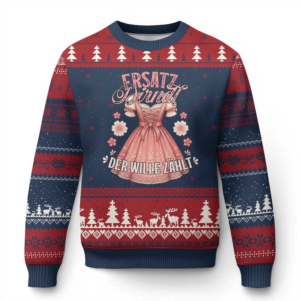 Funny Ersatz Backup Dirndl Oktoberfest Ugly Christmas Sweater Der Wille Zahlt Bavarian Festival Costume Humor - Wonder Print Shop