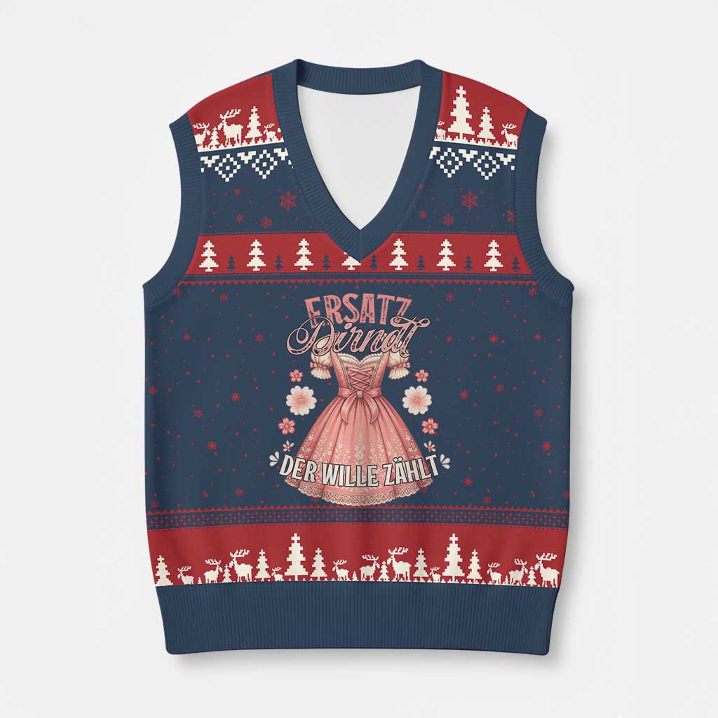 Funny Ersatz Backup Dirndl Oktoberfest V-Neck Knit Sweater Vest Der Wille Zahlt Bavarian Festival Costume Humor - Wonder Print Shop