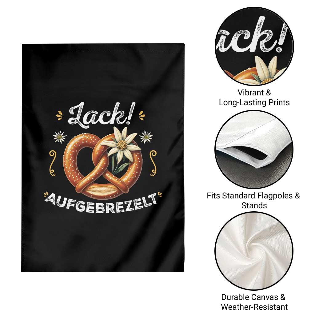 Zack Aufgebrezelt Oktoberfest Garden Flag Dress Up Funny Pretzel Edelweiss Bavarian Festival - Wonder Print Shop