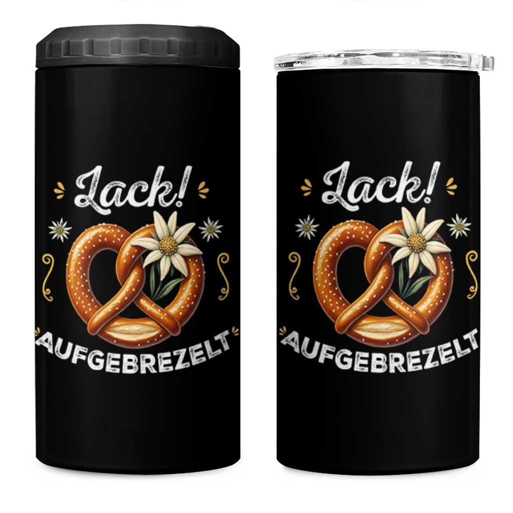 Zack Aufgebrezelt Oktoberfest 4 in 1 Can Cooler Tumbler Dress Up Funny Pretzel Edelweiss Bavarian Festival - Wonder Print Shop