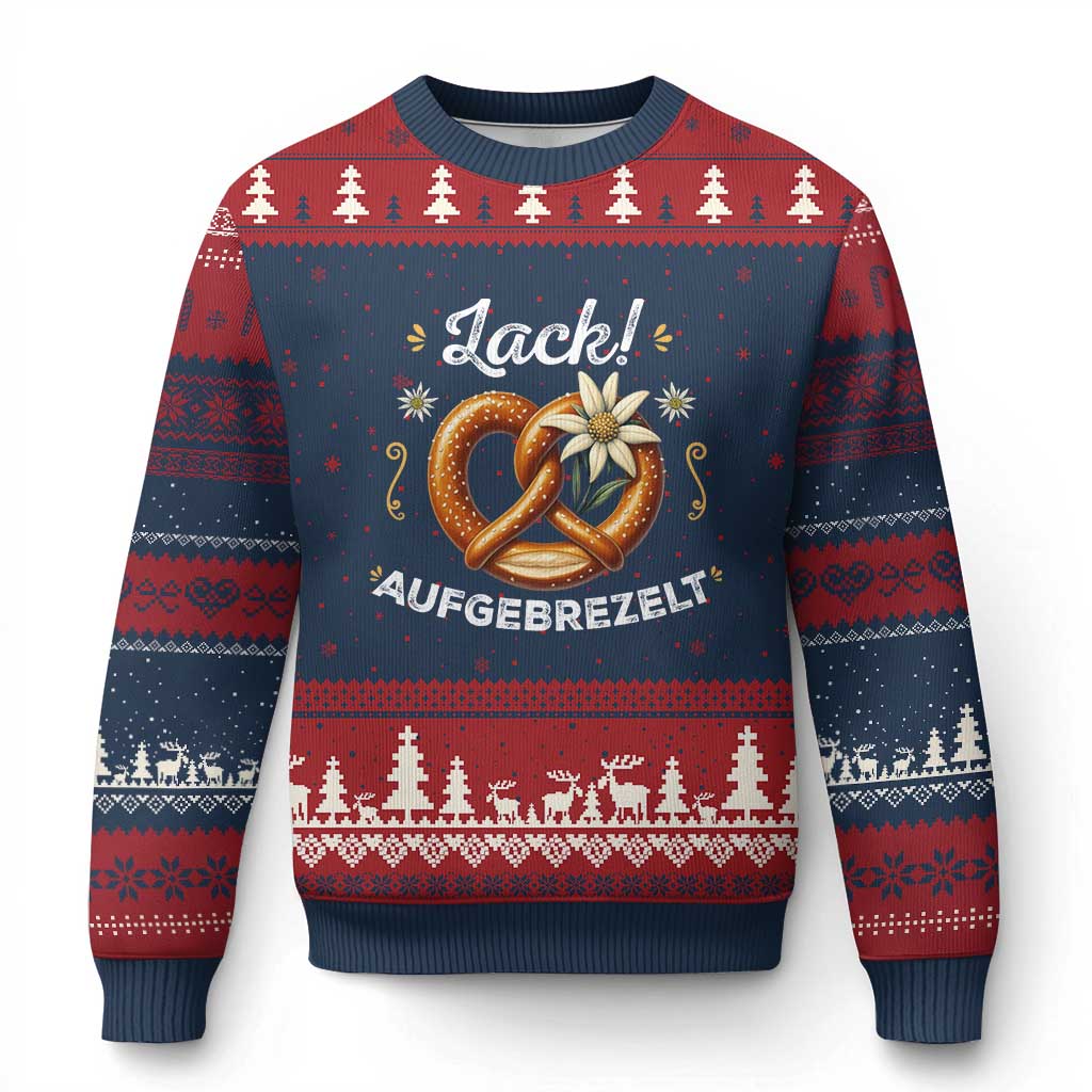 Zack Aufgebrezelt Oktoberfest Ugly Christmas Sweater Dress Up Funny Pretzel Edelweiss Bavarian Festival - Wonder Print Shop