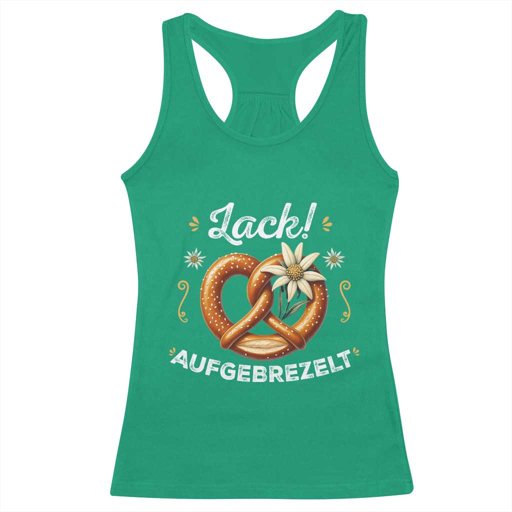 Zack Aufgebrezelt Oktoberfest Racerback Tank Top Dress Up Funny Pretzel Edelweiss Bavarian Festival - Wonder Print Shop
