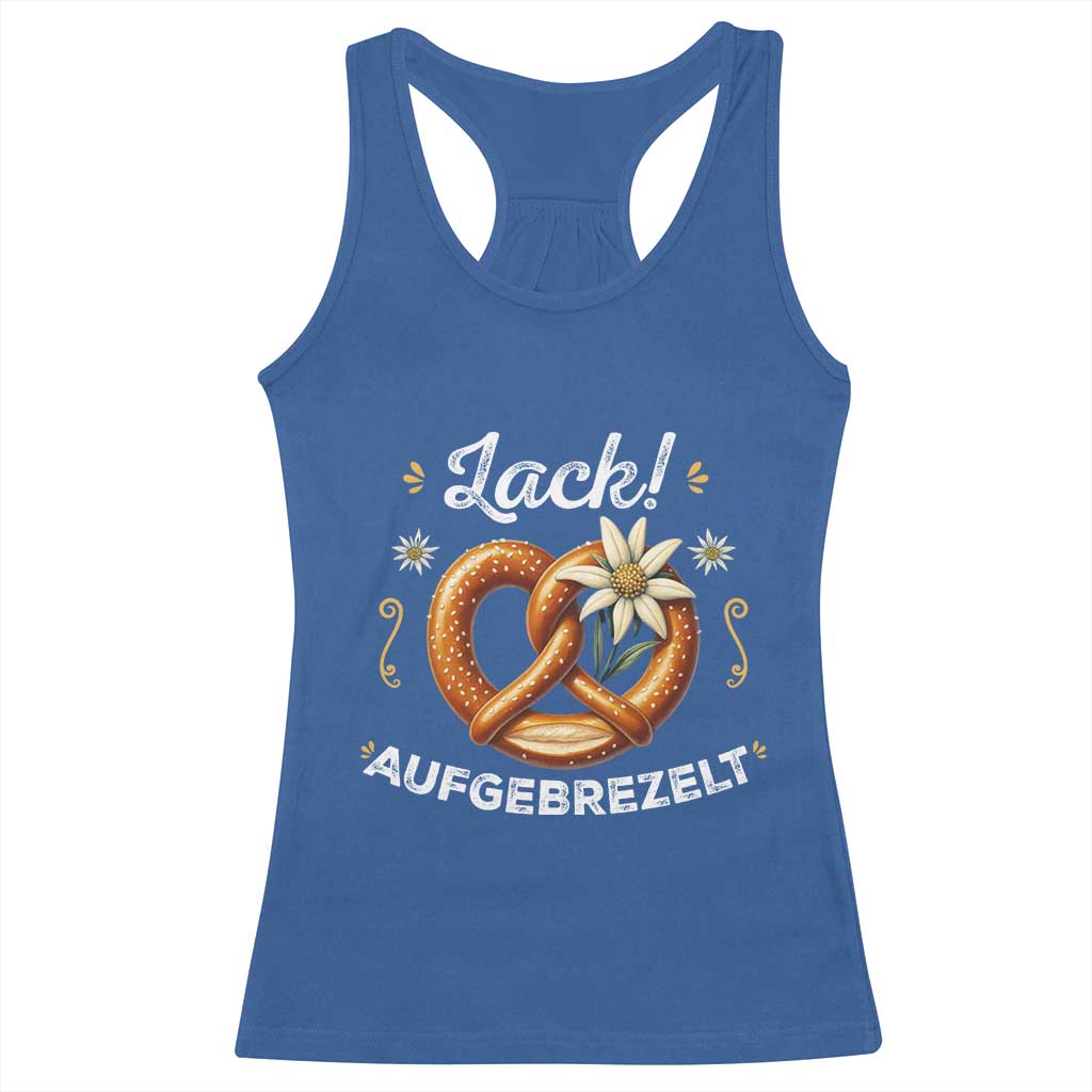 Zack Aufgebrezelt Oktoberfest Racerback Tank Top Dress Up Funny Pretzel Edelweiss Bavarian Festival - Wonder Print Shop