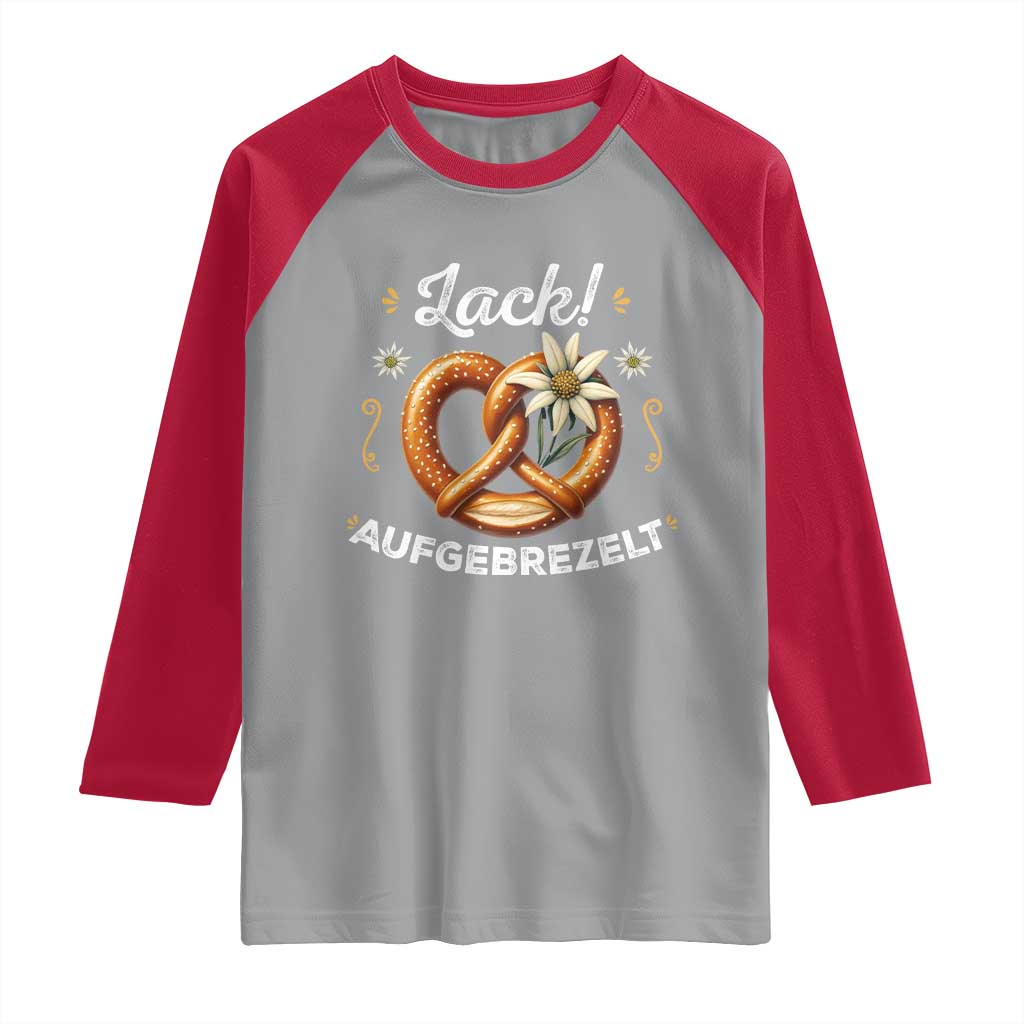 Zack Aufgebrezelt Oktoberfest Raglan Shirt Dress Up Funny Pretzel Edelweiss Bavarian Festival - Wonder Print Shop