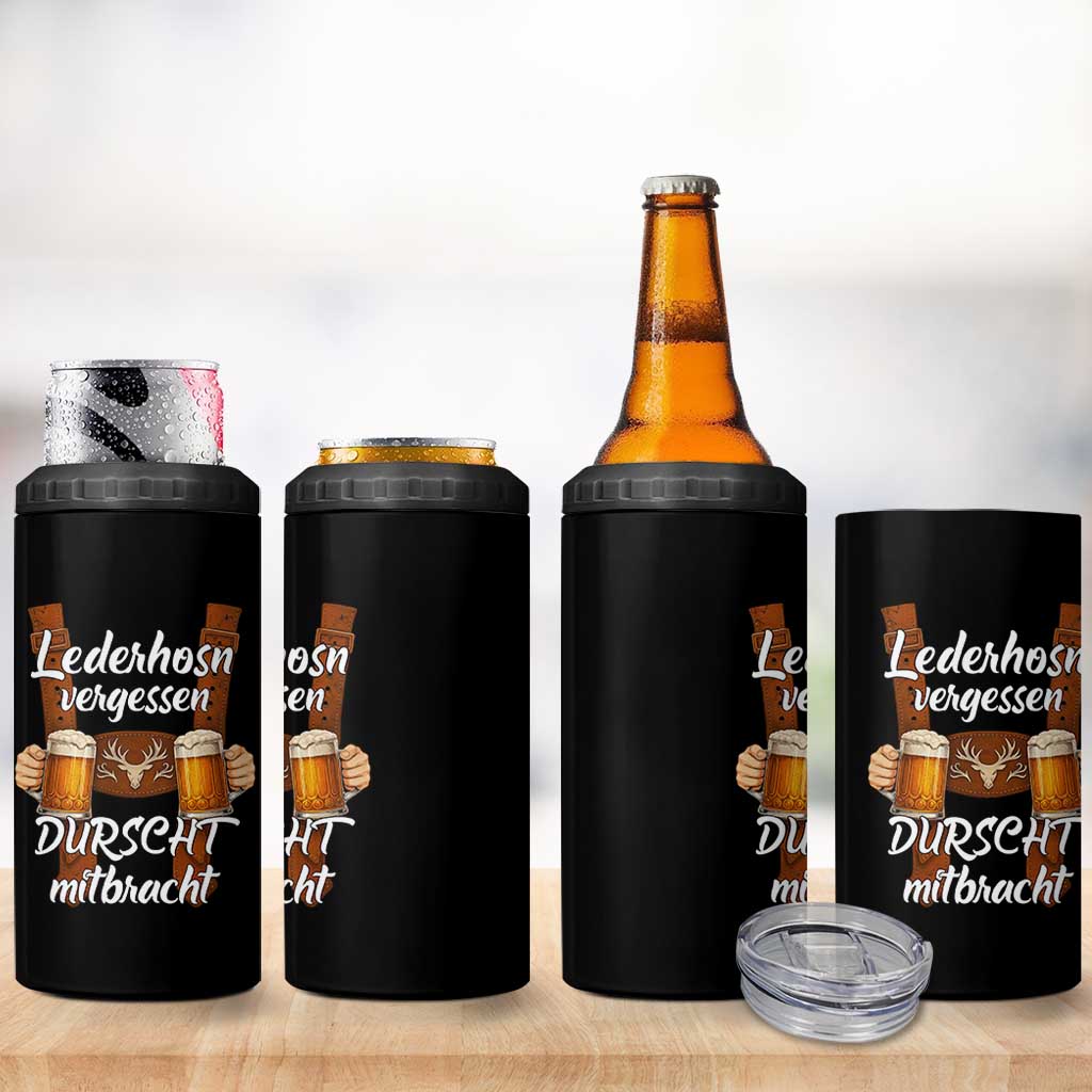 Lederhosen Forgotten Oktoberfest 4 in 1 Can Cooler Tumbler Durscht Mitbracht Funny Beer Drinking - Wonder Print Shop