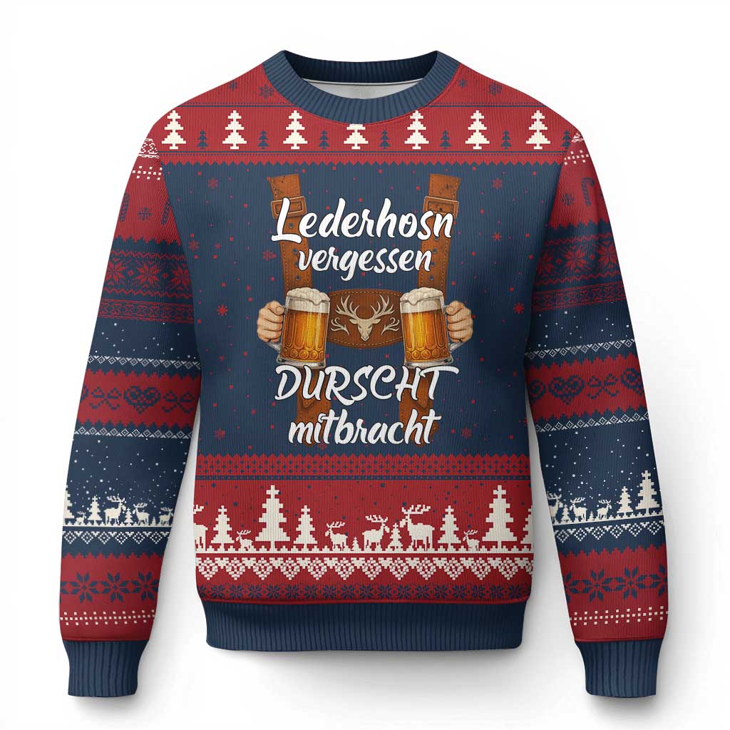 Lederhosen Forgotten Oktoberfest Ugly Christmas Sweater Durscht Mitbracht Funny Beer Drinking - Wonder Print Shop
