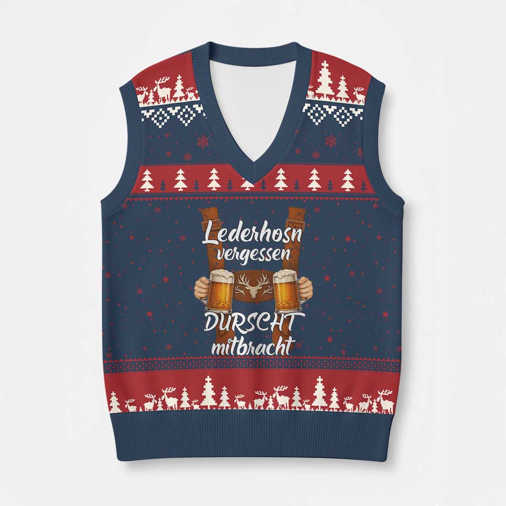 Lederhosen Forgotten Oktoberfest V-Neck Knit Sweater Vest Durscht Mitbracht Funny Beer Drinking - Wonder Print Shop