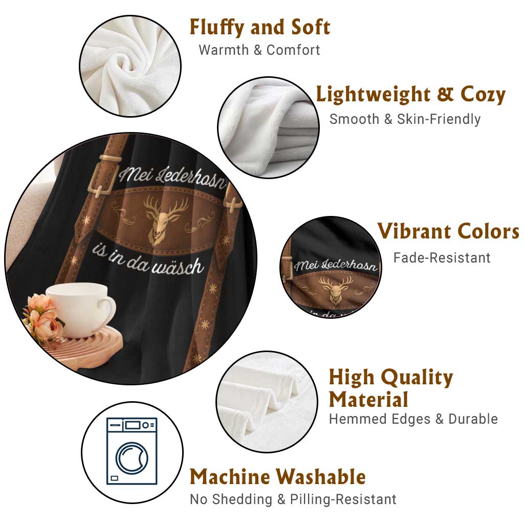 Funny Lederhosen Costume Alternative for Oktoberfest Throw Blanket Mei Lederhosn Is In Da Wasch - Wonder Print Shop