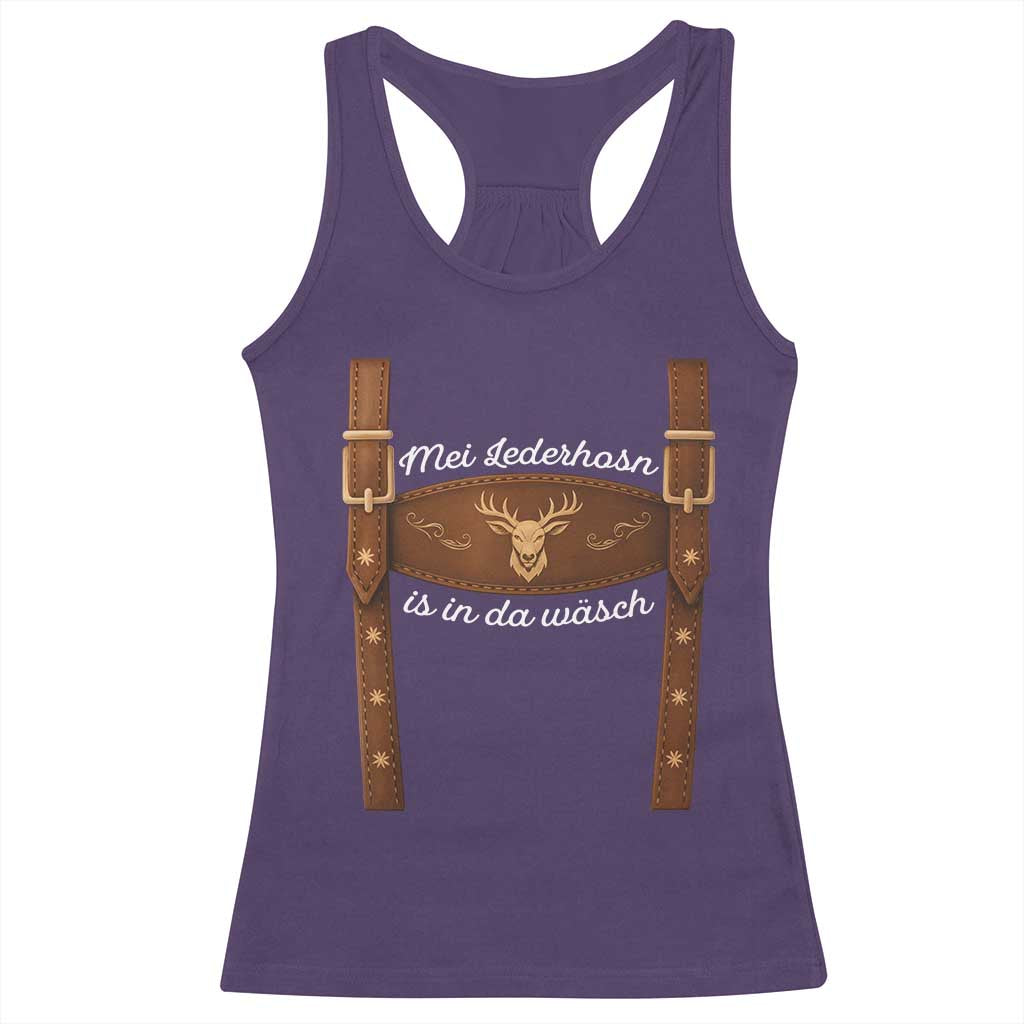 Funny Lederhosen Costume Alternative for Oktoberfest Racerback Tank Top Mei Lederhosn Is In Da Wasch - Wonder Print Shop