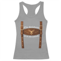 Funny Lederhosen Costume Alternative for Oktoberfest Racerback Tank Top Mei Lederhosn Is In Da Wasch - Wonder Print Shop
