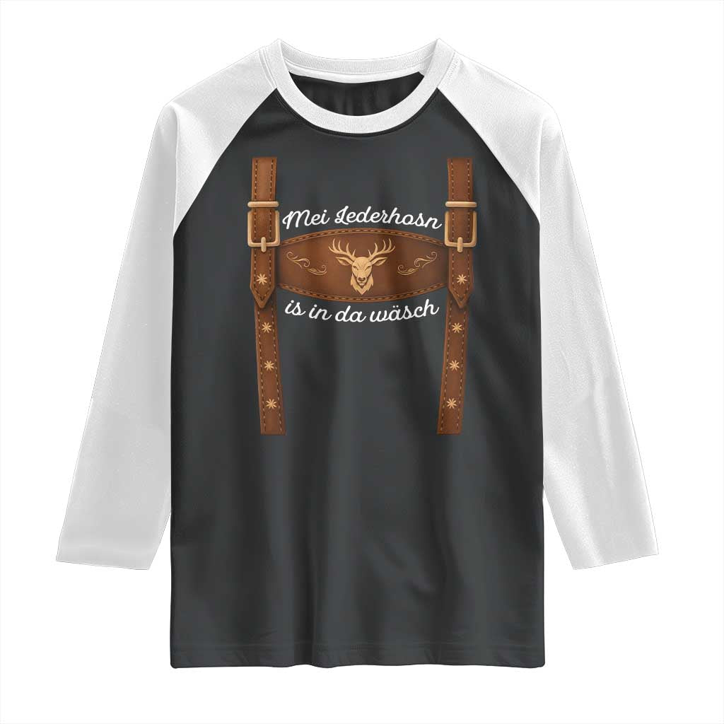 Funny Lederhosen Costume Alternative for Oktoberfest Raglan Shirt Mei Lederhosn Is In Da Wasch - Wonder Print Shop