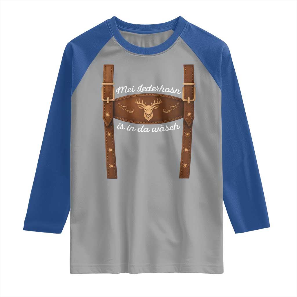 Funny Lederhosen Costume Alternative for Oktoberfest Raglan Shirt Mei Lederhosn Is In Da Wasch - Wonder Print Shop