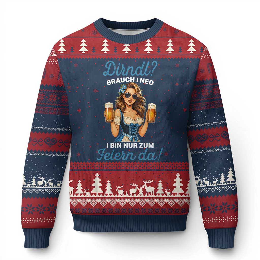 Funny Beer Girl Oktoberfest Ugly Christmas Sweater Dirndle I Bin Nur Zum Feiern Da Party - Wonder Print Shop