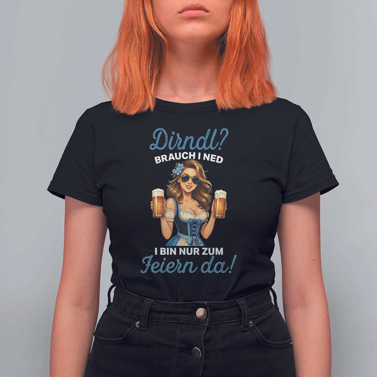 Funny Beer Girl Oktoberfest T Shirt For Women Dirndle I Bin Nur Zum Feiern Da Party - Wonder Print Shop