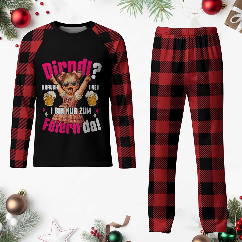 Funny Cute Girl Oktoberfest Plaid Pajama Set Dirndle I Bin Nur Zum Feiern Da Party - Wonder Print Shop