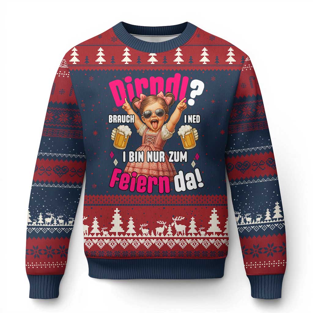 Funny Cute Girl Oktoberfest Ugly Christmas Sweater Dirndle I Bin Nur Zum Feiern Da Party - Wonder Print Shop