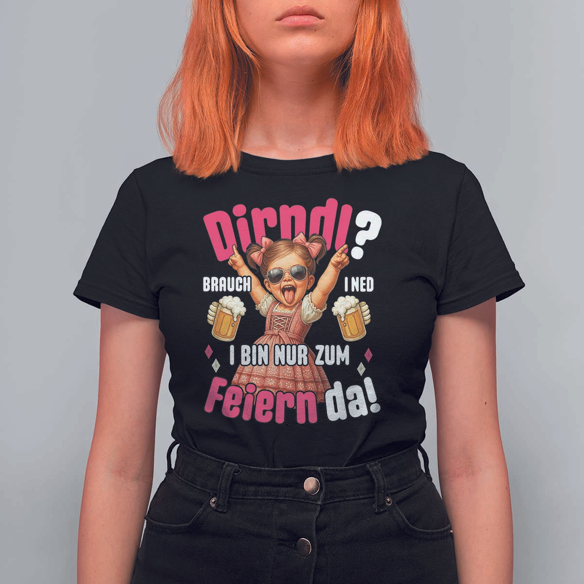 Funny Cute Girl Oktoberfest T Shirt For Women Dirndle I Bin Nur Zum Feiern Da Party - Wonder Print Shop