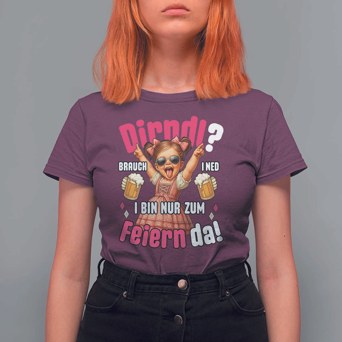 Funny Cute Girl Oktoberfest T Shirt For Women Dirndle I Bin Nur Zum Feiern Da Party - Wonder Print Shop
