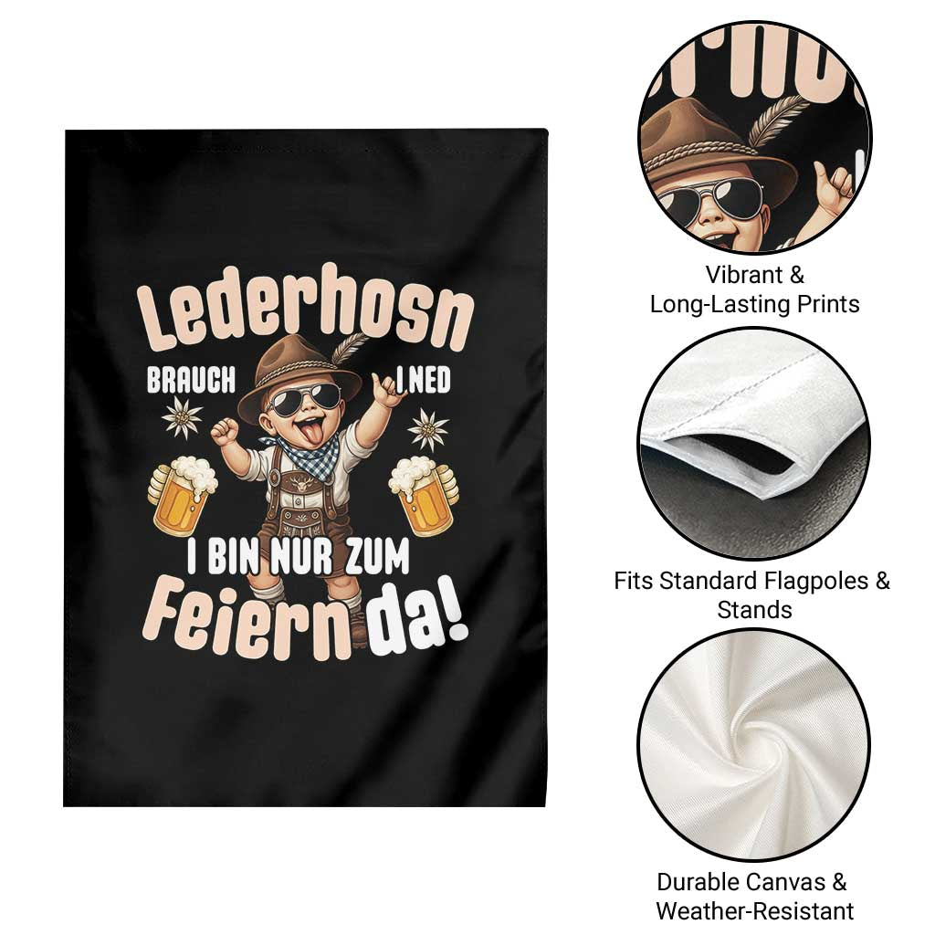 Funny Cute Boy Lederhosen Oktoberfest Garden Flag Lederhosn I Bin Nur Zum Feiern Da Party - Wonder Print Shop