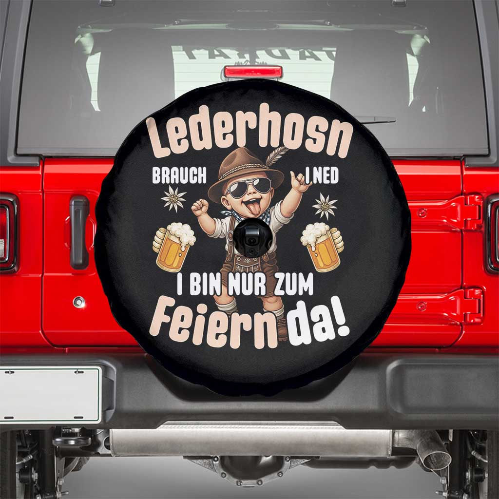Funny Cute Boy Lederhosen Oktoberfest Spare Tire Cover Lederhosn I Bin Nur Zum Feiern Da Party - Wonder Print Shop