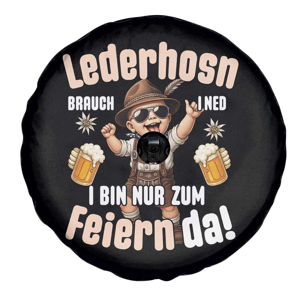 Funny Cute Boy Lederhosen Oktoberfest Spare Tire Cover Lederhosn I Bin Nur Zum Feiern Da Party - Wonder Print Shop