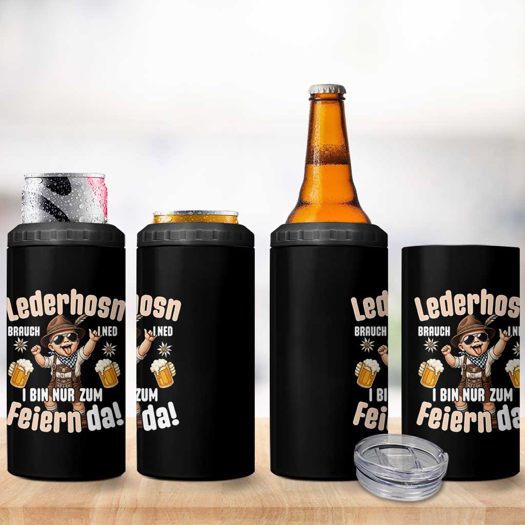 Funny Cute Boy Lederhosen Oktoberfest 4 in 1 Can Cooler Tumbler Lederhosn I Bin Nur Zum Feiern Da Party - Wonder Print Shop