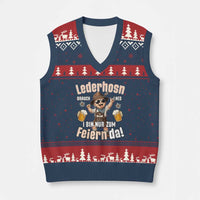 Funny Cute Boy Lederhosen Oktoberfest V-Neck Knit Sweater Vest Lederhosn I Bin Nur Zum Feiern Da Party - Wonder Print Shop