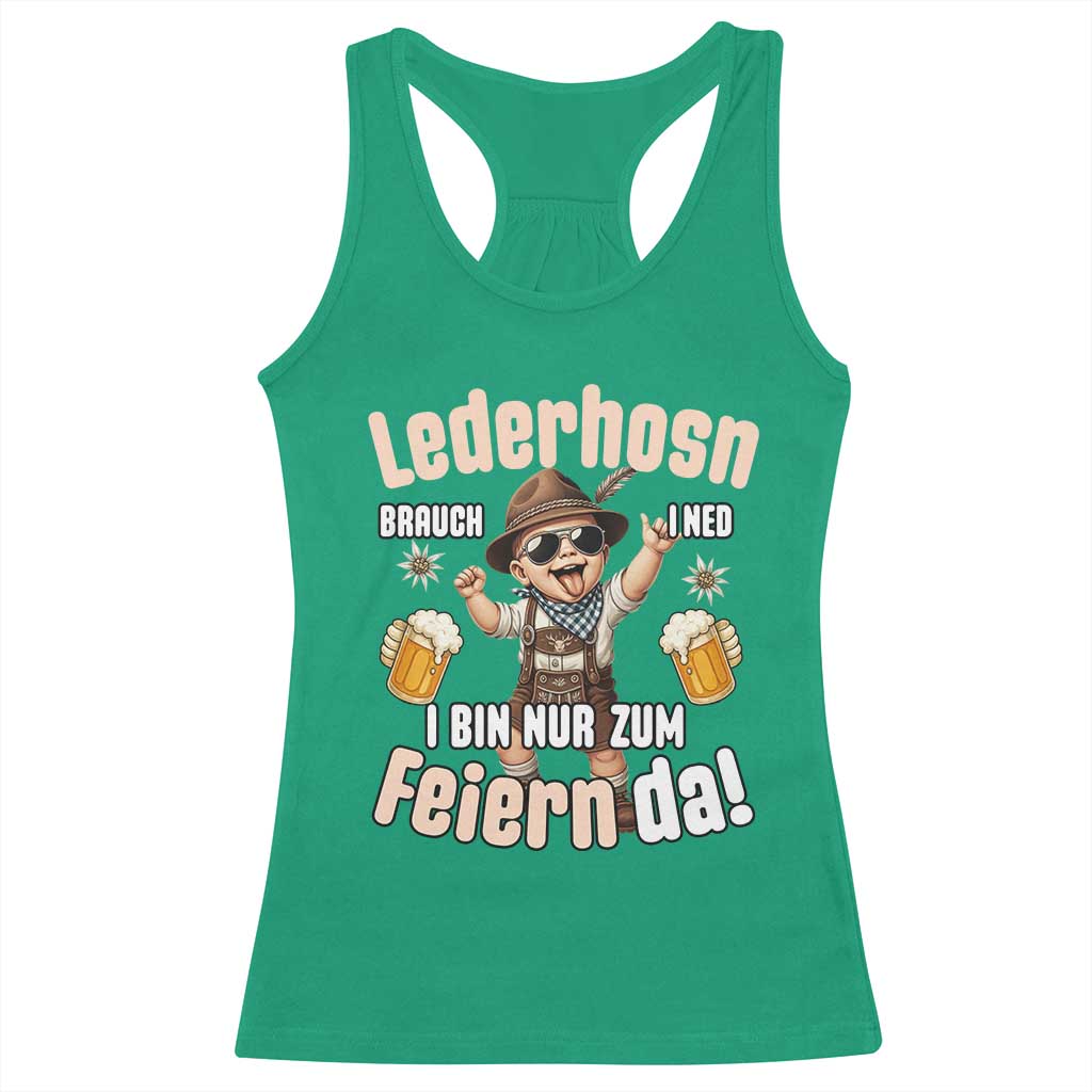 Funny Cute Boy Lederhosen Oktoberfest Racerback Tank Top Lederhosn I Bin Nur Zum Feiern Da Party - Wonder Print Shop
