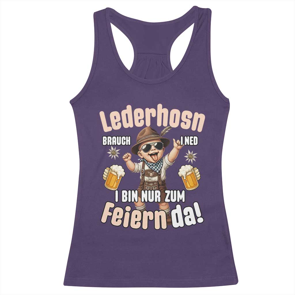 Funny Cute Boy Lederhosen Oktoberfest Racerback Tank Top Lederhosn I Bin Nur Zum Feiern Da Party - Wonder Print Shop