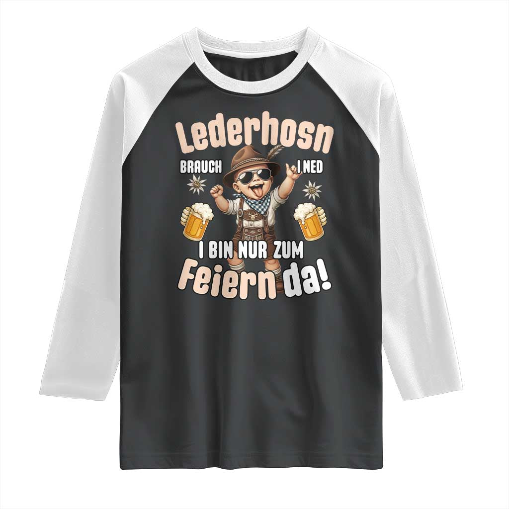 Funny Cute Boy Lederhosen Oktoberfest Raglan Shirt Lederhosn I Bin Nur Zum Feiern Da Party - Wonder Print Shop