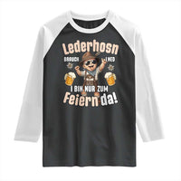 Funny Cute Boy Lederhosen Oktoberfest Raglan Shirt Lederhosn I Bin Nur Zum Feiern Da Party - Wonder Print Shop