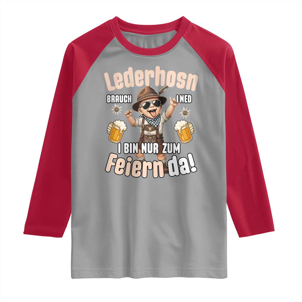 Funny Cute Boy Lederhosen Oktoberfest Raglan Shirt Lederhosn I Bin Nur Zum Feiern Da Party - Wonder Print Shop