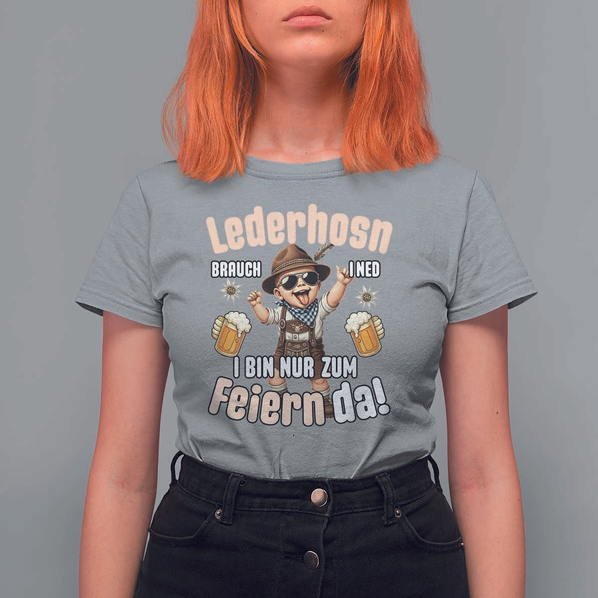 Funny Cute Boy Lederhosen Oktoberfest T Shirt For Women Lederhosn I Bin Nur Zum Feiern Da Party - Wonder Print Shop