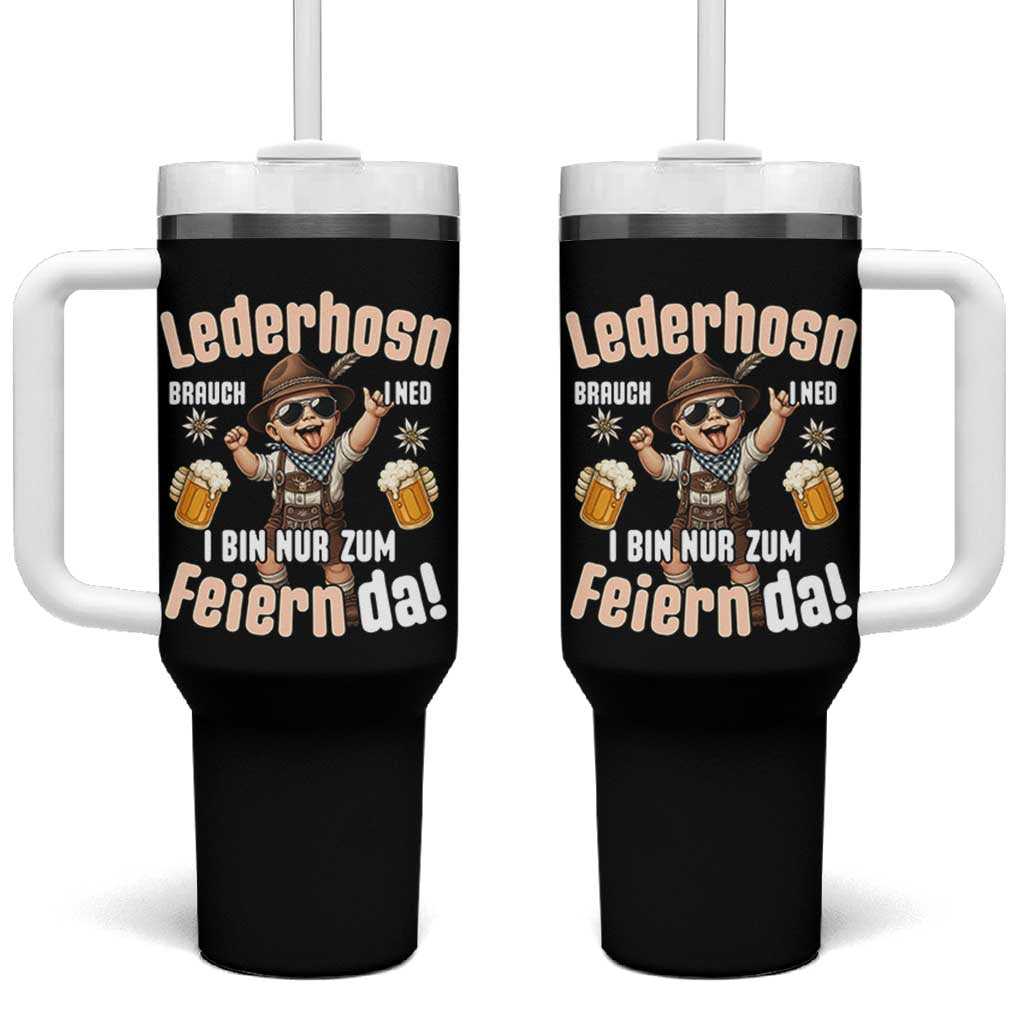 Funny Cute Boy Lederhosen Oktoberfest Tumbler With Handle Lederhosn I Bin Nur Zum Feiern Da Party - Wonder Print Shop