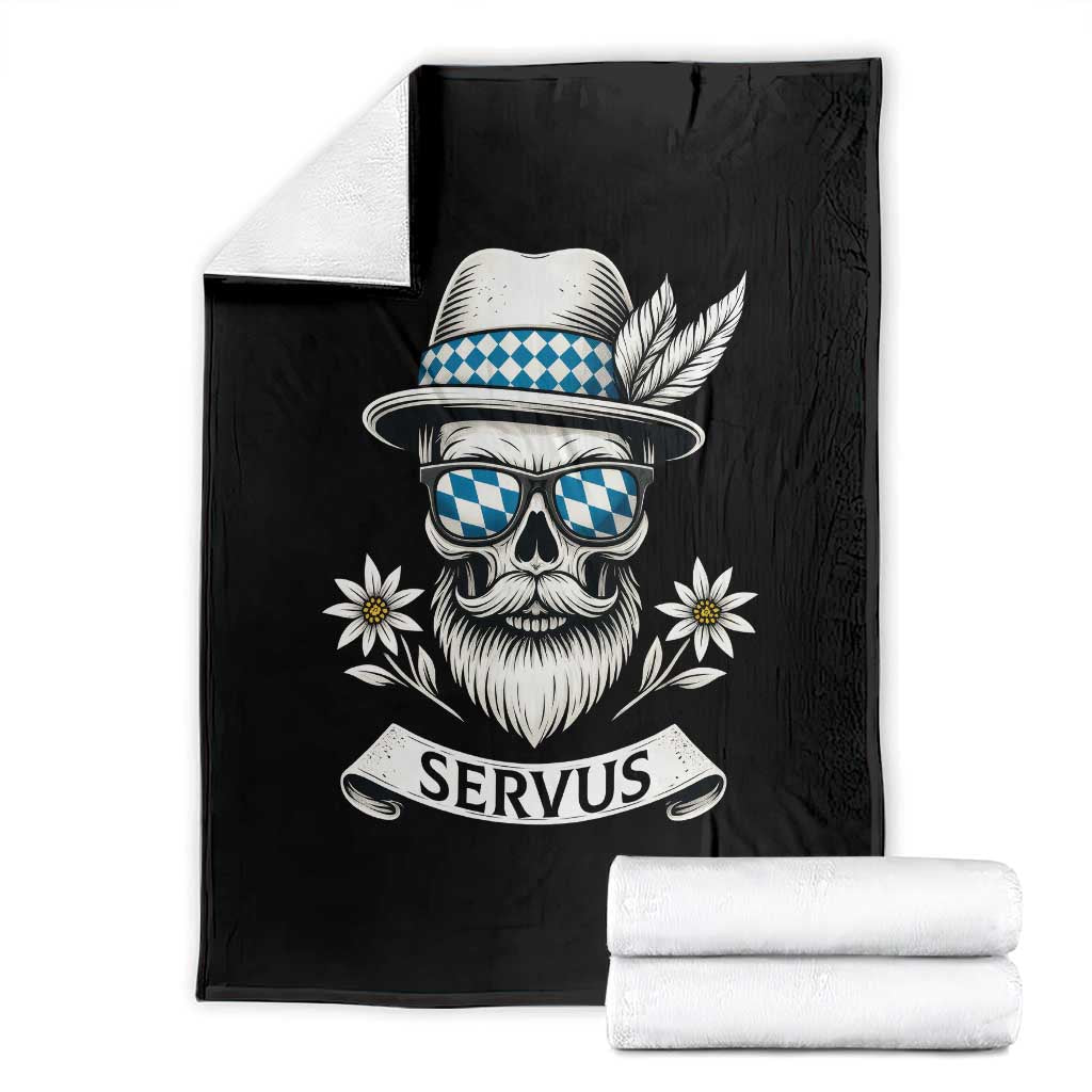Bavarian Skull Servus Oktoberfest Throw Blanket Cool Alpine Hat Tyrolean German Tradition Style - Wonder Print Shop