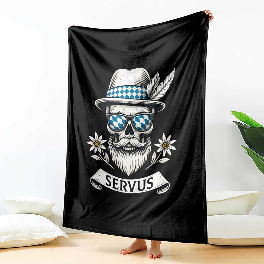 Bavarian Skull Servus Oktoberfest Throw Blanket Cool Alpine Hat Tyrolean German Tradition Style - Wonder Print Shop