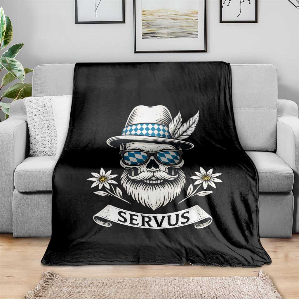 Bavarian Skull Servus Oktoberfest Throw Blanket Cool Alpine Hat Tyrolean German Tradition Style - Wonder Print Shop