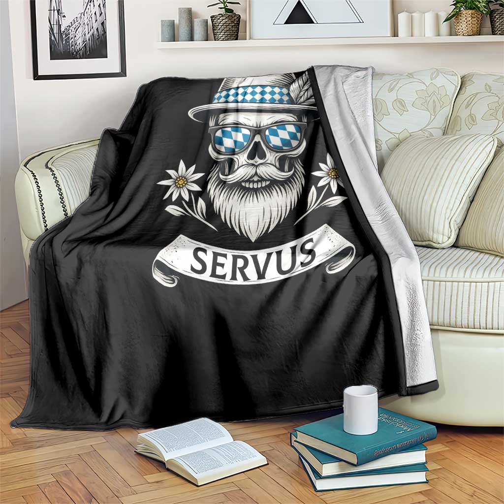 Bavarian Skull Servus Oktoberfest Throw Blanket Cool Alpine Hat Tyrolean German Tradition Style - Wonder Print Shop