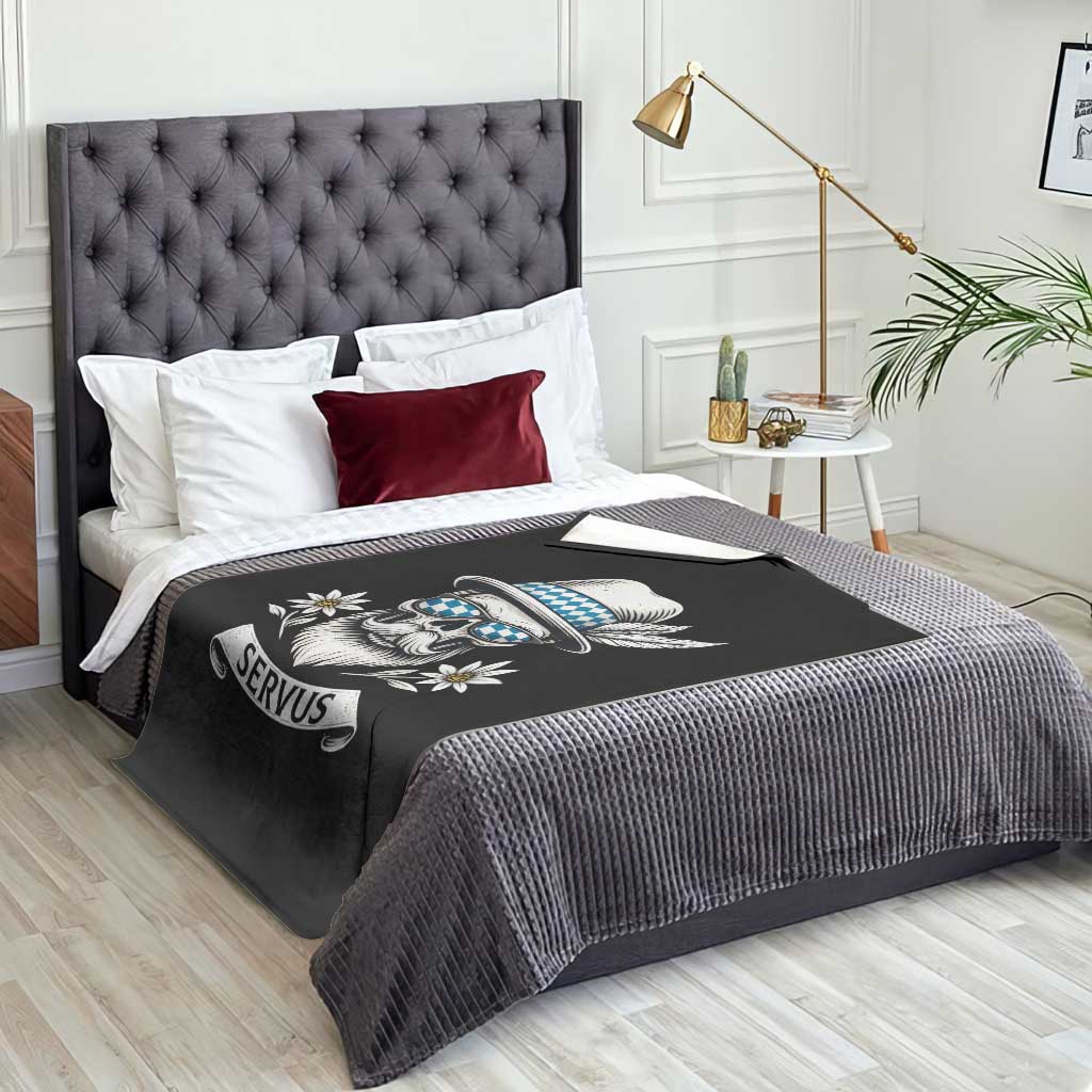 Bavarian Skull Servus Oktoberfest Throw Blanket Cool Alpine Hat Tyrolean German Tradition Style - Wonder Print Shop