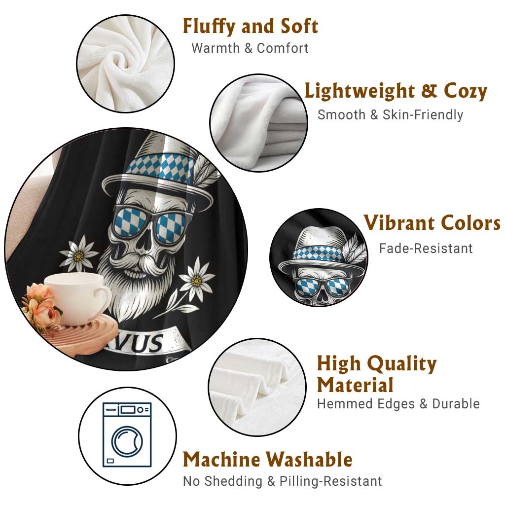 Bavarian Skull Servus Oktoberfest Throw Blanket Cool Alpine Hat Tyrolean German Tradition Style - Wonder Print Shop