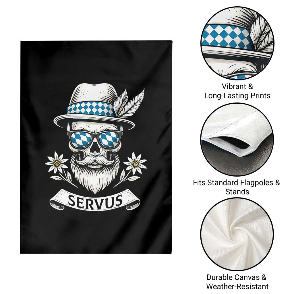 Bavarian Skull Servus Oktoberfest Garden Flag Cool Alpine Hat Tyrolean German Tradition Style - Wonder Print Shop