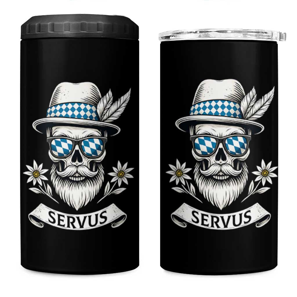 Bavarian Skull Servus Oktoberfest 4 in 1 Can Cooler Tumbler Cool Alpine Hat Tyrolean German Tradition Style - Wonder Print Shop