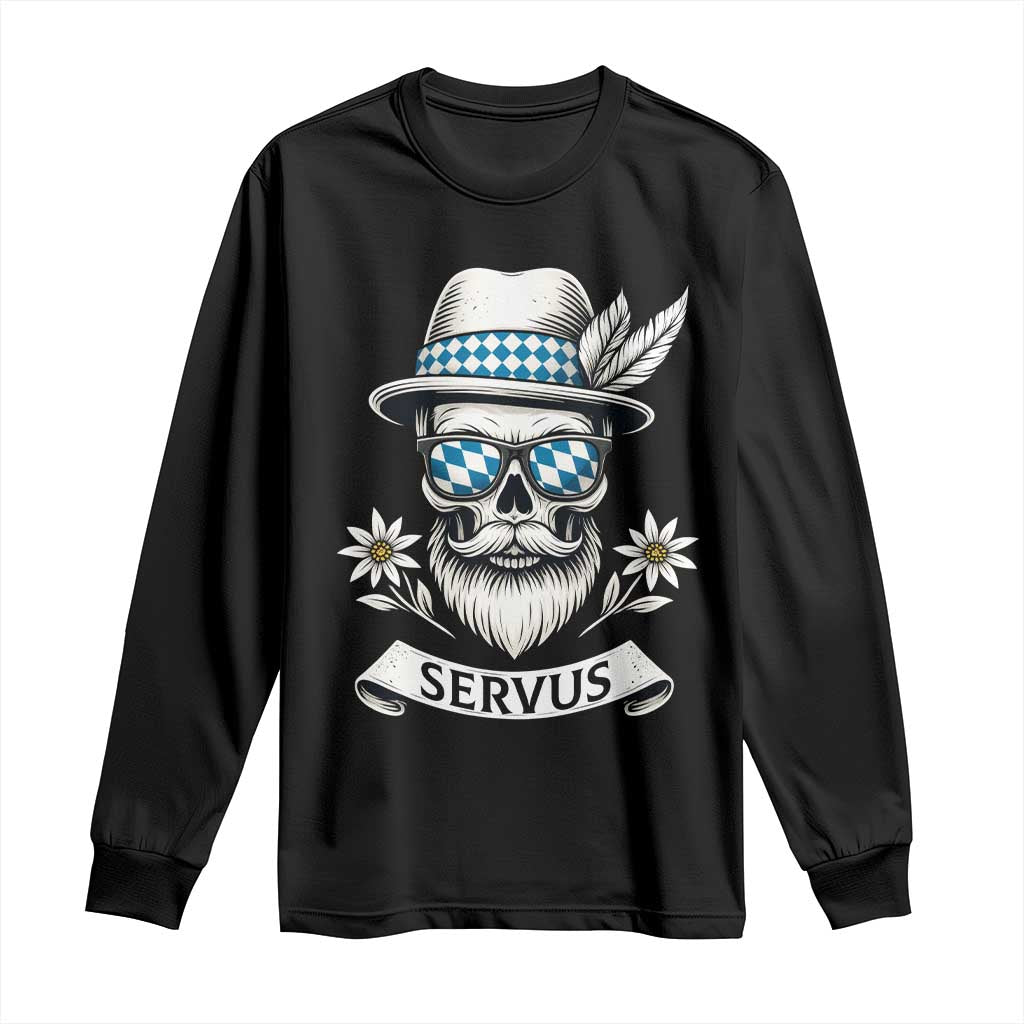 Bavarian Skull Servus Oktoberfest Long Sleeve Shirt Cool Alpine Hat Tyrolean German Tradition Style - Wonder Print Shop