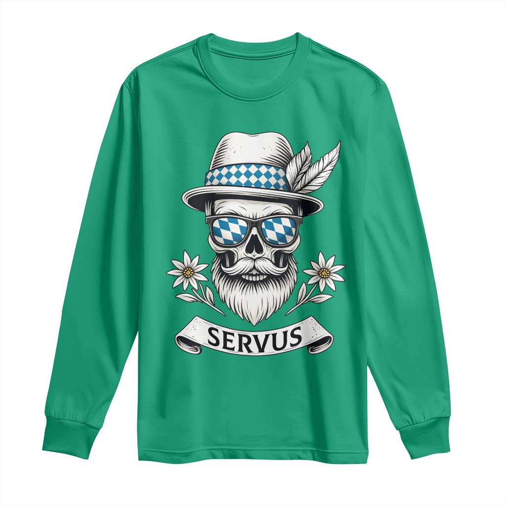 Bavarian Skull Servus Oktoberfest Long Sleeve Shirt Cool Alpine Hat Tyrolean German Tradition Style - Wonder Print Shop