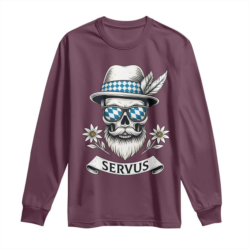 Bavarian Skull Servus Oktoberfest Long Sleeve Shirt Cool Alpine Hat Tyrolean German Tradition Style - Wonder Print Shop