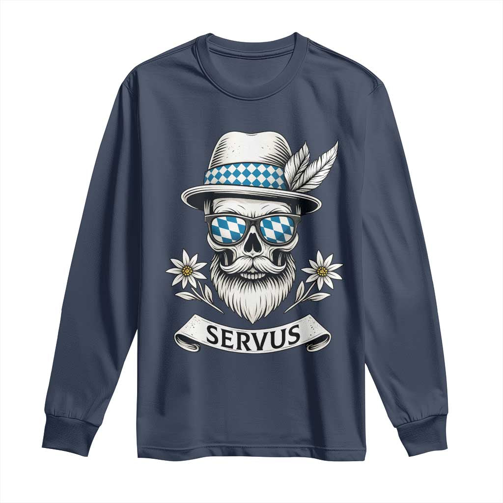 Bavarian Skull Servus Oktoberfest Long Sleeve Shirt Cool Alpine Hat Tyrolean German Tradition Style - Wonder Print Shop